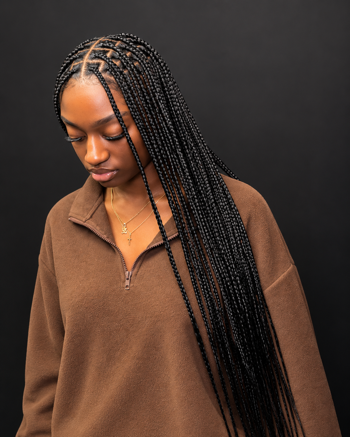 Long knotless braids with clean parts